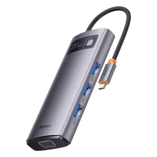 Baseus Metal Gleam Series 7 az 1-ben dokkoló, HUB USB Type C - 1 x HDMI / 1 x VGA / 3 x USB 3.2 Gen. 1/1 x Power Delivery / 1 x RJ-45 Ethernet szürke (WKWG040013)