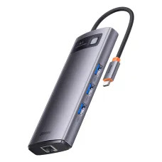 Baseus Metal Gleam Series 7 az 1-ben dokkoló, HUB USB Type C - 2 x HDMI / 3 x USB 3.2 Gen. 1/1 x Power Delivery / 1 x RJ-45 Ethernet szürke (WKWG040113)