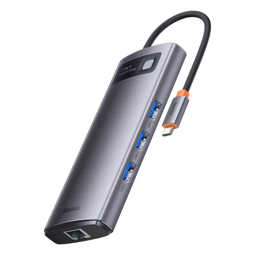 Baseus Metal Gleam Series 7 az 1-ben dokkoló, HUB USB Type C - 2 x HDMI / 3 x USB 3.2 Gen. 1/1 x Power Delivery / 1 x RJ-45 Ethernet szürke (WKWG040113)