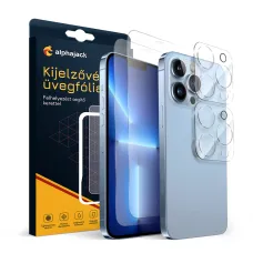 iPhone 14 Pro Max 2db üvegfólia + 2db kamera lencse védő, felhelyező kerettel 9H 2.5D HD 0.33mm Alphajack