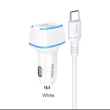 Kaku Shengyu autós szivargyújtós telefontöltő 2xUSB 2.8A + USB-Type C kábel fehér