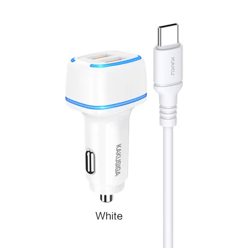 Kaku Shengyu autós szivargyújtós telefontöltő 2xUSB 2.8A + USB-Type C kábel fehér