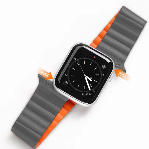 Apple Watch 4/5/6/7/8/SE (38/40/41mm) Dux Ducis mágneses óraszíj szürke/narancs