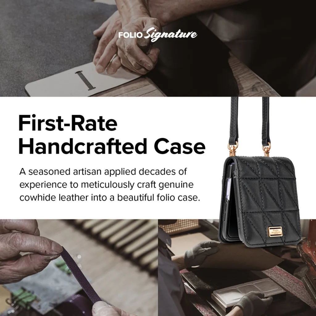 Samsung Galaxy Z Flip 3 Ringke Folio Signature valódi bőr tok vállpánttal fekete (FS116R55) telefontok - 11