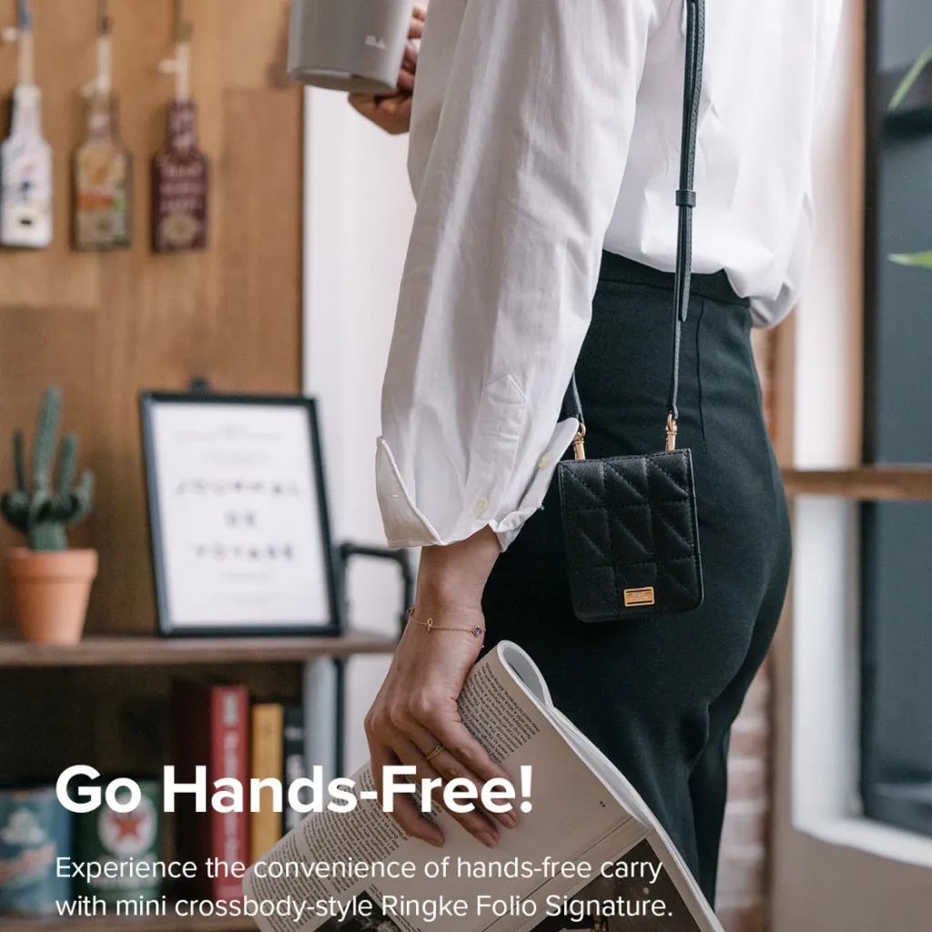 Samsung Galaxy Z Flip 3 Ringke Folio Signature valódi bőr tok vállpánttal fekete (FS116R55) telefontok - 8