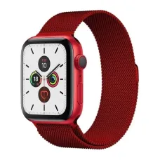 Apple Watch 4/5/6/7/8/SE (38/40/41mm) rozsdamentes acél mágneses óraszíj piros