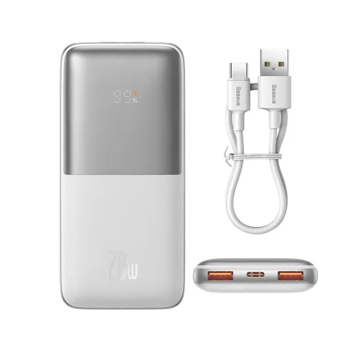 Baseus Pro powerbank 10000mAh 20W + USB - Type C 3A 0.3m kábel fehér (PPBD040202)