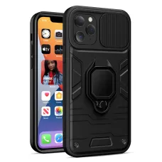 iPhone 14 Pro Ring Lens tok kameralencse védővel és kihajtható támasszal fekete