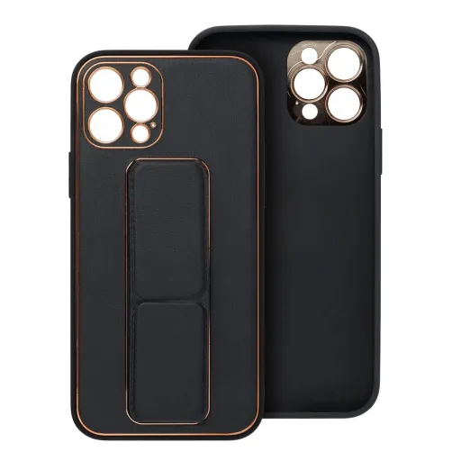 iPhone 14 Plus Forcell Leather Kickstand tok fekete