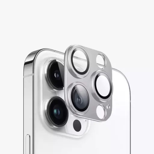 iPhone 14 Pro/14 Pro Max/15 Pro/15 Pro Max kameralencsevédő 9H üveg ezüst Alphajack iPhone 14 Pro/14 Pro Max/15 Pro/15 Pro Max kameralencsevédő 9H üveg ezüst Alphajack