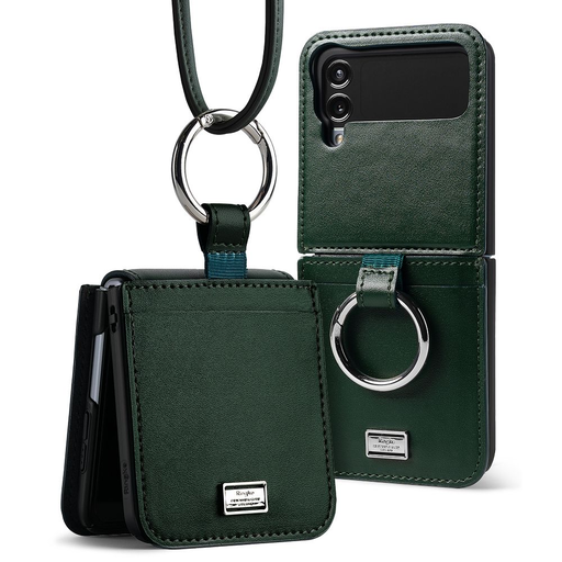 Samsung Galaxy Z Flip 4 Ringke Folio Signature valódi bőr tok vállpánttal sötétzöld Samsung Galaxy Z Flip 4 Ringke Folio Signature valódi bőr tok vállpánttal sötétzöld