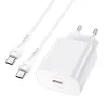 HOCO N22 hálózati töltő adapter PD25W USB-C + Type C/Type C kábel fehér - 1. kép