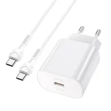 HOCO N22 hálózati töltő adapter PD25W USB-C + Type C/Type C kábel fehér