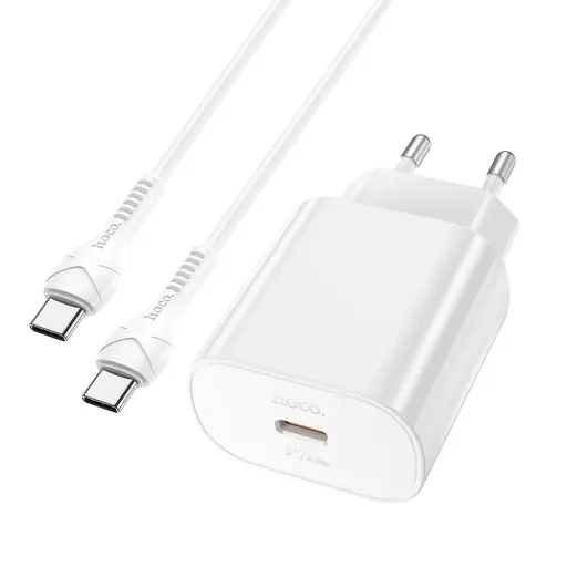 HOCO N22 hálózati töltő adapter PD25W USB-C + Type C/Type C kábel fehér