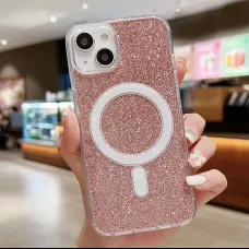 iPhone 14 Plus MagSafe-kompatibilis glitter tok rózsaszín Alphajack