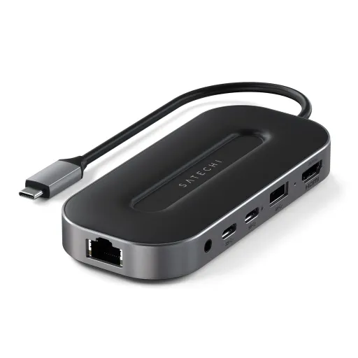 Satechi USB-4 többportos adapter, HUB elosztó W2.5G Ethernet (1xHDMI2.1, 1xUSB-A, 2x USB-C, Audio 3.5mm, Ethernet) - fekete (ST-U4MGEM)