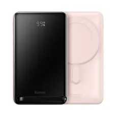 Baseus Powerbank 10000mAh Mágneses (MagSafe) vezeték nélküli töltéssel 20W Overseas Edition rózsaszín (PPCX000202) + USB Type C Baseus Xiaobai Series 60W 0.5m