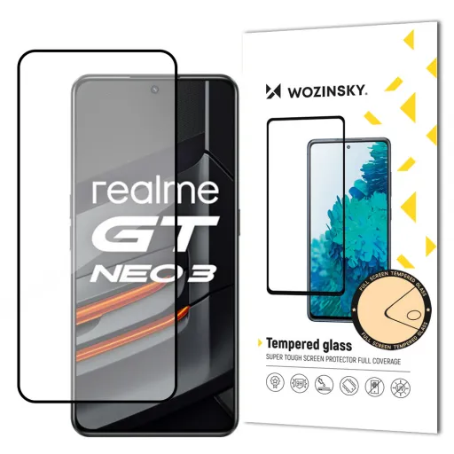 Realme GT Neo 3 üvegfólia Wozinsky Full Glue 9H fekete kerettel tokbarát