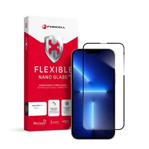 iPhone 13 Pro Max/14 Plus Forcell Flexible 5D Full Glue hibrid kijelzővédő üvegfólia fekete