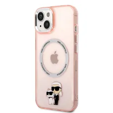 iPhone 14 Karl Lagerfeld IML Karl és Choupette NFT MagSafe kompatibilis tok rózsaszín (KLHMP14SHNKCIP)