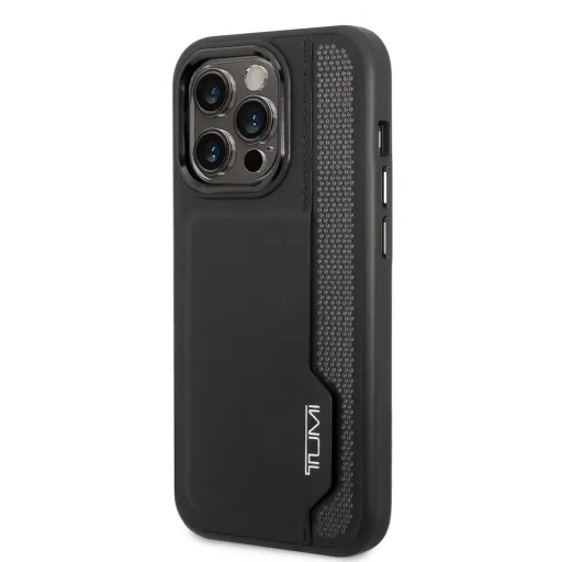 iPhone 14 Pro TUMI bőr tok kártyatartóval fekete iPhone 14 Pro TUMI bőr tok kártyatartóval fekete