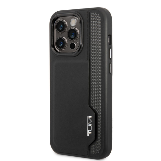 iPhone 14 Pro TUMI bőr tok kártyatartóval fekete iPhone 14 Pro TUMI bőr tok kártyatartóval fekete