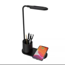 Stolová LED lampa s držiakom na perá, bezdrôtovým nabíjaním QI 10W čierna Stolová LED lampa s držiakom na perá, bezdrôtovým nabíjaním QI 10W čierna