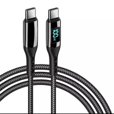 PD100W USB Type-C - USB Type-C kábel gyorstöltéssel, teljesítménykijelzéssel 1m, fekete