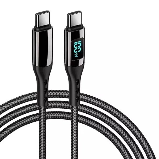 PD100W USB Type-C - USB Type-C kábel gyorstöltéssel, teljesítménykijelzéssel 1m, fekete