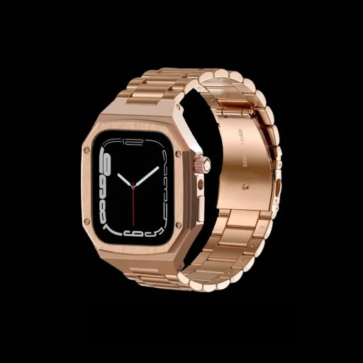 Apple Watch 4/5/6/7/8/9/SE (42/44/45mm) fém óraszíj és tok készlet rosegold 