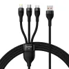 Baseus Flash II 3 az 1-ben USB - Type C, Lightning, Micro USB kábel 66W 6A 1.2 m fekete (CASS040001) - 0. kép