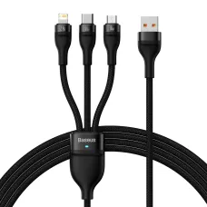 Baseus Flash II 3 az 1-ben USB - Type C, Lightning, Micro USB kábel 66W 6A 1.2 m fekete (CASS040001)