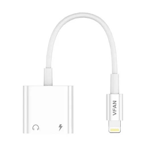 Vipfan L10 Lightning - Lightning + mini jack 3.5mm-es AUX kábel, 10cm (fehér)