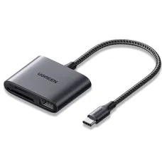 Ugreen CM387 USB-C HUB elosztó adapter, microSD/SD kártyaolvasó + USB-A (fekete)