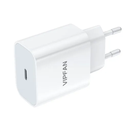 Vipfan E04 fali hálózati töltő adapter, USB-C PD, 20W, QC 3.0 + USB-C kábel (fehér)