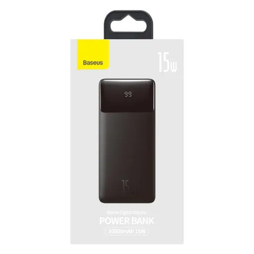 Baseus Bipow powerbank kijelzővel 30000mAh 15W + USB-A - Micro USB kábel 0,25m fekete (PPBD050201)