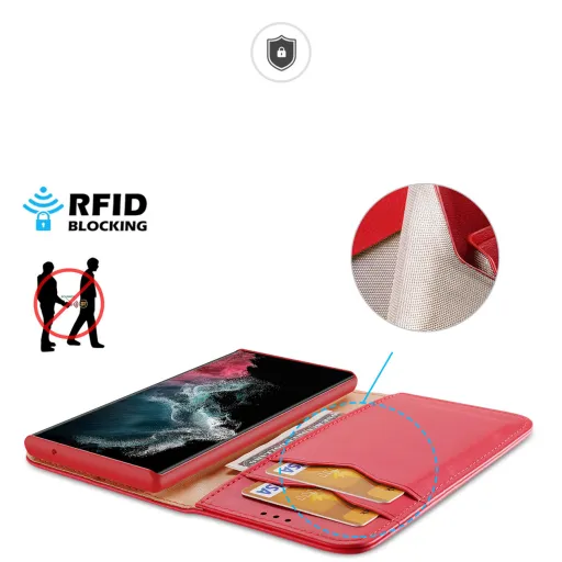 Samsung Galaxy S23 Ultra Dux Ducis Hivo fliptok RFID blokkoló piros