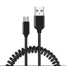 Spirál USB - Micro USB kábel 2A 1m fekete