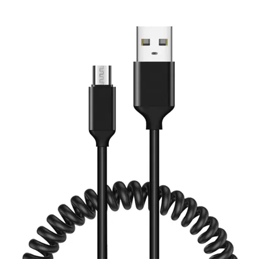 Spirál USB - Micro USB kábel 2A 1m fekete