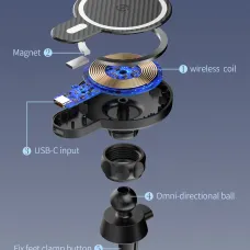 LDNIO MA20-I 15W forgatható, mágneses vezeték nélküli autós töltő szellőzőre (MagSafe kompatibilis)
