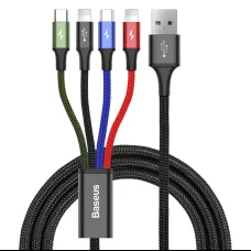 Baseus 4in1 gyorstöltő kábel szett 2 x Lightning 3.5A nylon harisnyázott piros/kék/zöld/fekete