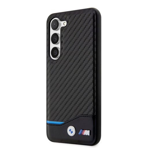 Samsung Galaxy S23 Plus BMW M PU Carbon Blue Line tok fekete Samsung Galaxy S23 Plus BMW M PU Carbon Blue Line tok fekete