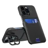 iPhone 14 Pro Max Leather Stand tok kártyatartóval fekete - 0. kép