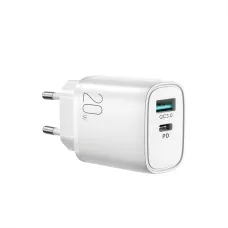 Joyroom gyorstöltő fali adapter USB-A QC 3.0/USB-C PD 20W fehér (L-QP2011)