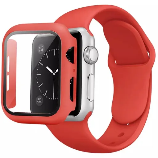 Apple Watch 44mm szilikon óraszíj és tok piros Apple Watch 44mm szilikon óraszíj és tok piros