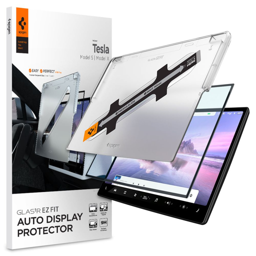 Tesla Model X 2022/ Model S 2021 Spigen Glas.TR EZ Fit kijelzővédő üvegfólia + felhelyezőkeret Tesla Model X 2022/ Model S 2021 Spigen Glas.TR EZ Fit kijelzővédő üvegfólia + felhelyezőkeret
