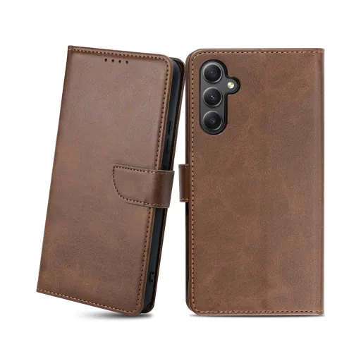 Samsung Galaxy A34 5G mágneses PU bőr fliptok kártyatartóval sötétbarna Alphajack Samsung Galaxy A34 5G mágneses PU bőr fliptok kártyatartóval sötétbarna Alphajack