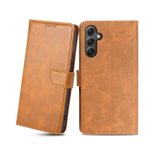 Samsung Galaxy A34 5G mágneses PU bőr fliptok kártyatartóval világosbarna Alphajack Samsung Galaxy A34 5G mágneses PU bőr fliptok kártyatartóval világosbarna Alphajack