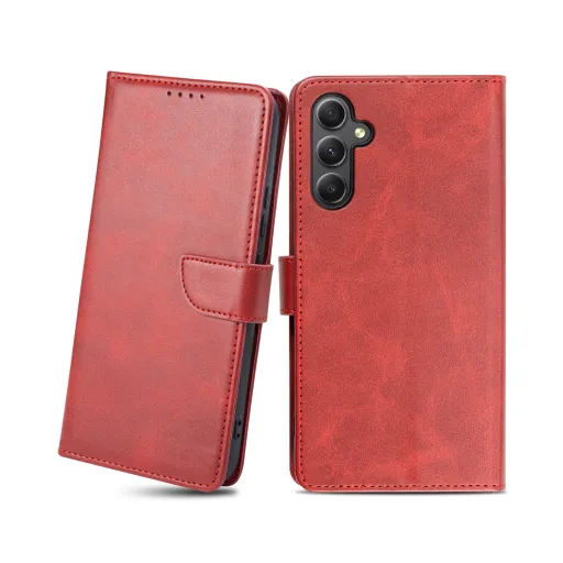 Samsung Galaxy A34 5G mágneses PU bőr fliptok kártyatartóval piros Alphajack Samsung Galaxy A34 5G mágneses PU bőr fliptok kártyatartóval piros Alphajack