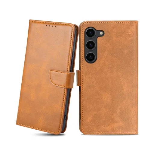 Samsung Galaxy S23 mágneses PU bőr fliptok kártyatartóval világosbarna Alphajack Samsung Galaxy S23 mágneses PU bőr fliptok kártyatartóval világosbarna Alphajack